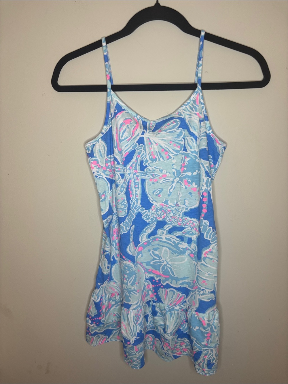 Lilly Pulitzer blue pink cotton tiered skirt shell pattern tank dress girls L